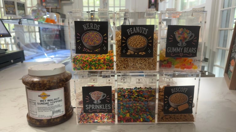 Ice cream toppings available at Putter's