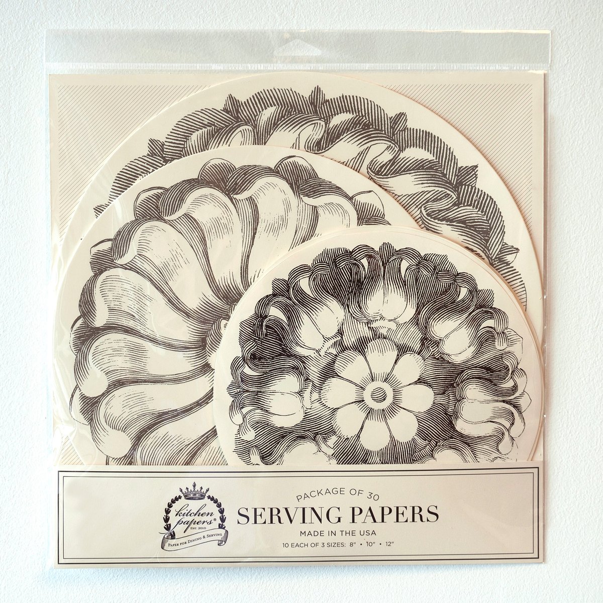 Package of serving papers featuring ornate vintage floral botanical design with engraved flowers