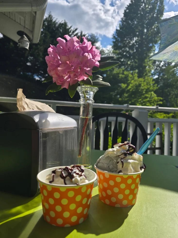 Two cups of ice cream enjoyed outdoors at Putter's